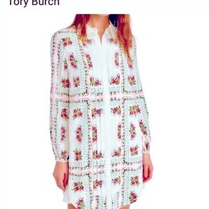 TORY BURCH Cora Floral Tile Long Sleeve Silk
Shirtdress - NWT